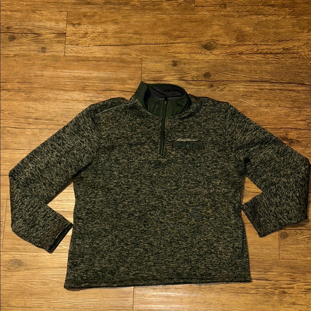 Eddie Bauer Men's Heathered Green Zip-Up Sweater
